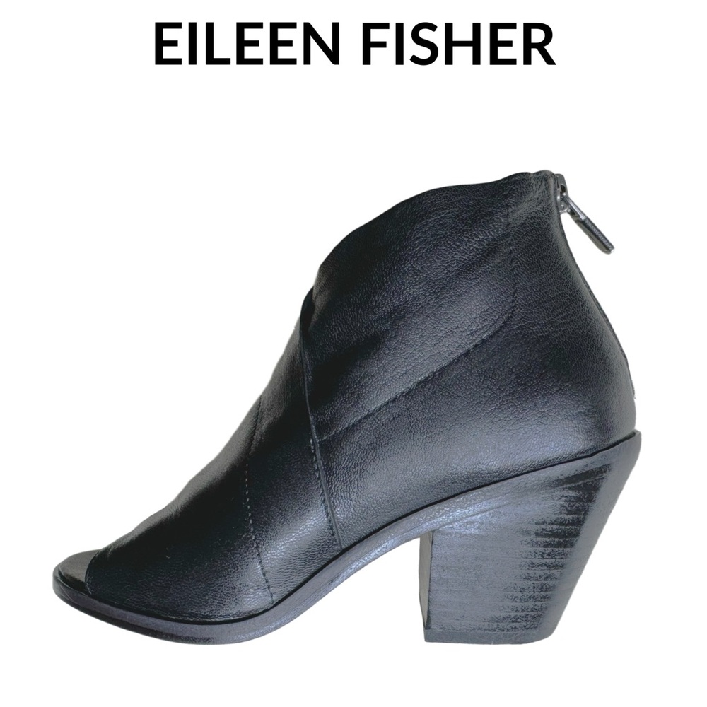 Eileen Fisher • Leather Open Toe Block Heel Bootie • Size 5 US • Black • EUC - Picture 6 of 16